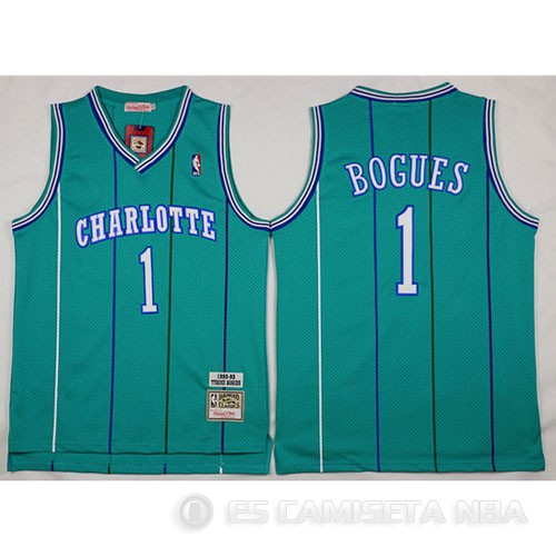 Camiseta Retro Bogues #1 Charlotte Hornets Verde - Haga un click en la imagen para cerrar